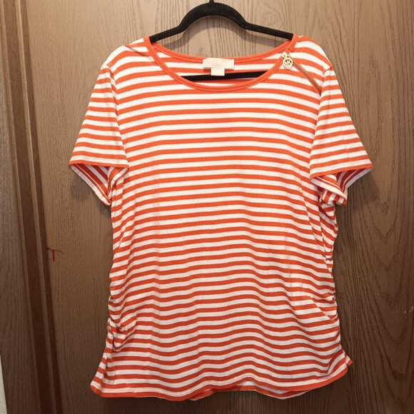 MICHAEL Michael Kors plus size women's shoulder zipper orange & white T-shirt 3X - Picture 1 of 13